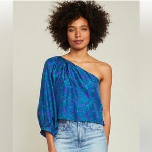 Veronica Beard Silk Lyric Top in Cobalt Multi‎ Floral Pattern